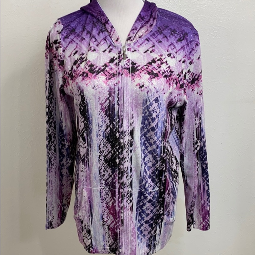 CJ Banks Purple Abstract Print Full Zip Hoodie Jacket Size X
